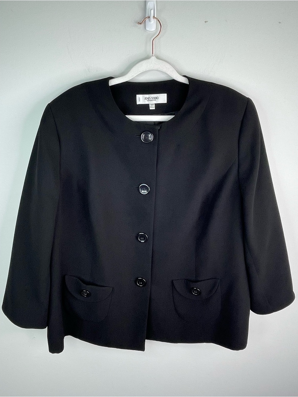 Jones Studio Separates Black Collarless Button-Front Blazer 3/4 Sleeve Size 18W